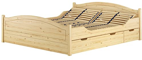 Erst-Holz®Komfortables Doppelbett Futonbett Gästebett 180x200 Kiefer massiv Natur Zubehör wählbar V-60.33-18mit Federholzrahmen und Doppelbettkasten