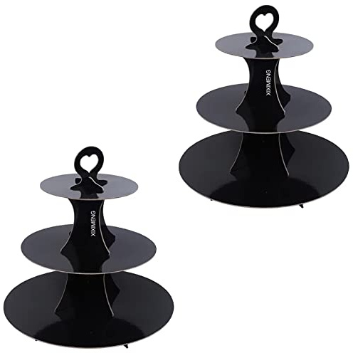 XIXIMENG 2 Pack Cupcake Stand for 24 cupcakes 3-Tier Cake Stand cardboard, Perfect for Wedding, Birthday Party, Baby Shower and Graduation, Black