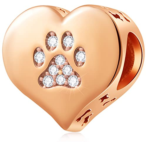 Hund/Katze Pfote Druck Charms auf mein Herz fit europäische Tier Armband, 925 Sterling Silber Welpe Pfotenabdruck CZ Perlen mit Hund Knochen, Geschenke für Haustier Liebhaber/Muttertag/Valentinstag