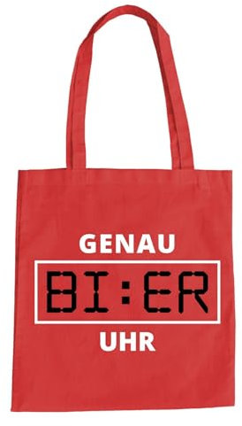 Genau Bier Uhr Baumwolltasche - Weizen Saufen Feierabend Party Alkohol Rot