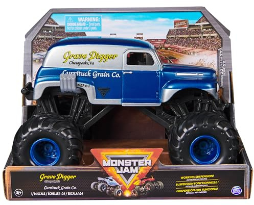 Monster Jam, Official Grave Digger Monster Truck, Currituck Grain Co Collector Die-Cast Vehicle, 1:24 Scale, Kids’ Toys for Boys and Girls Aged 3 and up, Black
