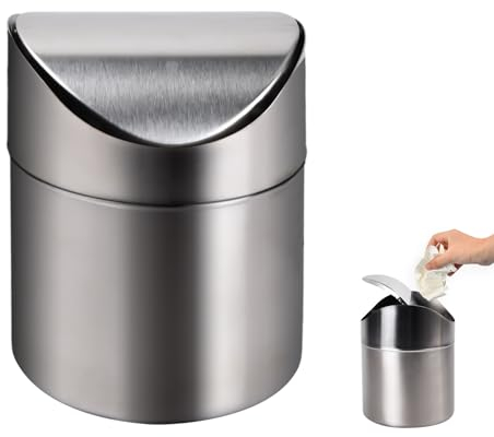 xianynow Edelstahl Tischabfalleimer mit Deckel, Tischmülleimer Klein Küchenabfalleimer, Mini Mülleimer für den Tisch, 16 x 12 cm