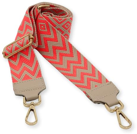 Brise Art Taschengurt, 5 cm Breit, Verstellbarer Schultergurt 80-130 cm | Taschenriemen aus Polyesterstoff & Leder, 360° drehbare Metallkarabiner in Gold