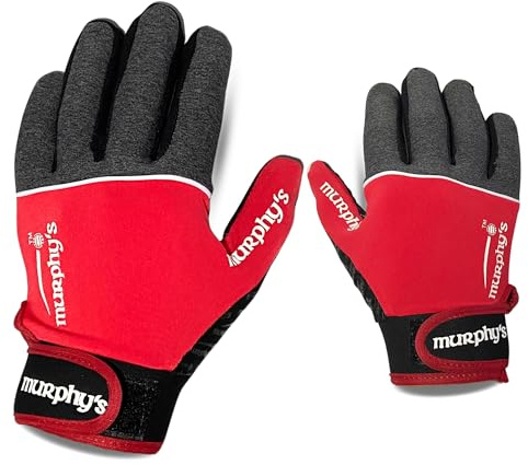 Murphys V2 gaeliska fotboll barnhandskar, premium latex fältspelare vantar, GAA överlägset grepp, hållbar krok och ögla stängning, grå och röd, 4/under 8 år