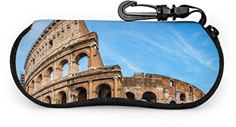 GQWJKSZ Brillenetui, Kolosseum, Sommertag, Rom, Italien, Sonnenbrillen-Softetui, ultraleichtes Neopren-Reißverschluss-Brillenetui mit Karabiner, Lesebrillenetui