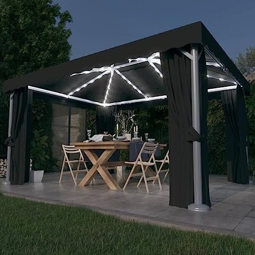 Tendone per Feste Tenda Garage Gazebo Professionale Gazebo con Tende e Stringa di Luci LED 4x3 m AntraciteAdatto per feste, bordo piscina, giardini e balconi