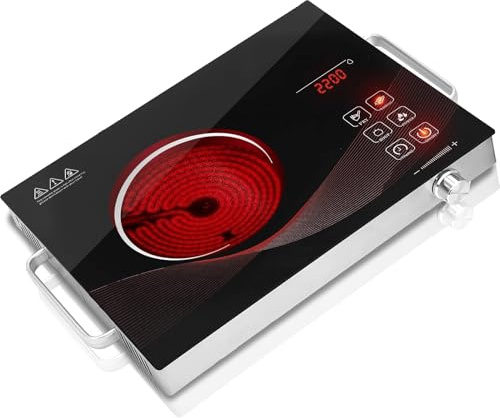 TYEMUI Electric Hot Plate Single Burner for Cooking, Portable Countertop Free Standing Stove 1 Burner, 1800W Glass Ceramic Cooktop with Timer