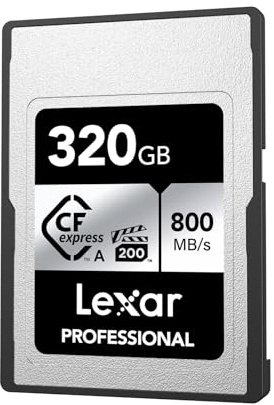 Lexar Professional SILVER Series 320 GB Tarjeta CFexpress tipo A, Tarjeta CFe Lectura de hasta 800 MB/s, VPG200, Tarjeta de Memoria Compatible con cámaras Sony Alpha y Sony FX (LCAEXSL320G-RNENG)