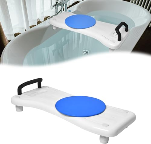 HENGMEI Tabla Bañera Adulto, Ayuda de Acceso a la Bañera, Asiento de Plástico Ajustable Baño Adultos, Tabla de Ducha para Bañera con Jabonera y Barra de Agarre, Asiento Giratorio 360º, Asa Negra