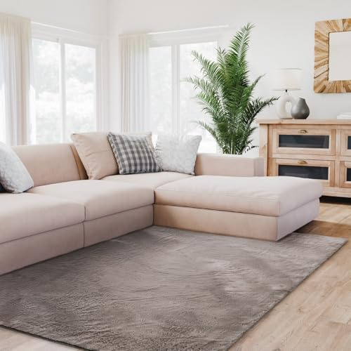 Interiyou matta lång lugg Fargo - 160x230 cm Grå - Pälsmatta av konstpäls, mjuk, tvättbar, halksäker, fluffig