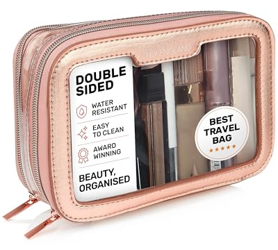 Lily England Kosmetiktasche Durchsichtig - Wasserfeste Kulturtasche, Durchsichtige Kosmetiktasche für Reisen und Alltag, Kulturbeutel Transparent für Frauen und Männer, Roségold