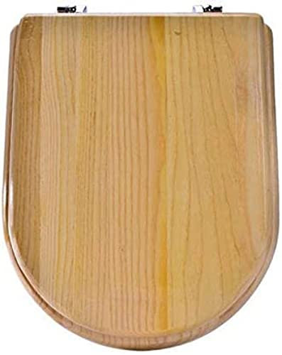 Sedile WC Colore Naturale con Rallentamento in Legno Massello Ultra Resistente Copriwater Compatibile A Forma di U/V/O Superiore Fisso,Un Colore 40-48cm X 33-38cm,D