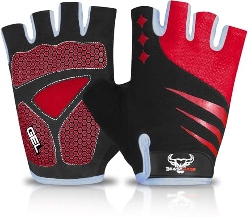 BEAST RAGE Guantes de Ciclismo de Medio Dedo para Hombres y Mujeres, Acolchados de Gel, Antideslizantes, absorción de Golpes, Guantes de Gimnasio, Guantes de Bicicleta de montaña