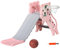 AIYAPLAY Kids Slide, 3 in 1 Freestanding Toddler Slide with Basketball Hoop, Climber, Basketball, Indoor Outdoor Tiger-Themed Playset for Ages 18-36 Months, Pink