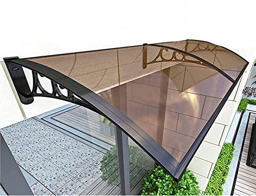 Türvordach Überdachungen Terrassen-Regenschutz Veranda Winddichtes Kälteschutz-Vordach für Veranda-Terrassendach mit schwarzer Halterung aus Aluminiumlegierung, braune Polycarbonatplatte