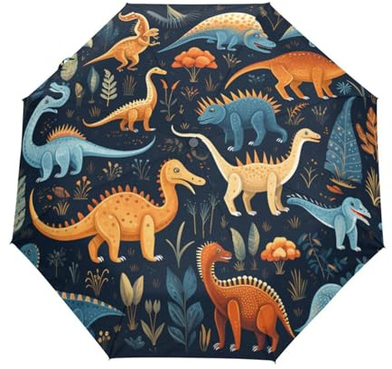 Vintage Dschungelbaby Dinosaurier Regenschirm Taschenschirm Kinder Jungen Mädchen UV-Schutz Auf-Zu Automatik Umbrella Verstärkt Winddichte Zusammenklappbar