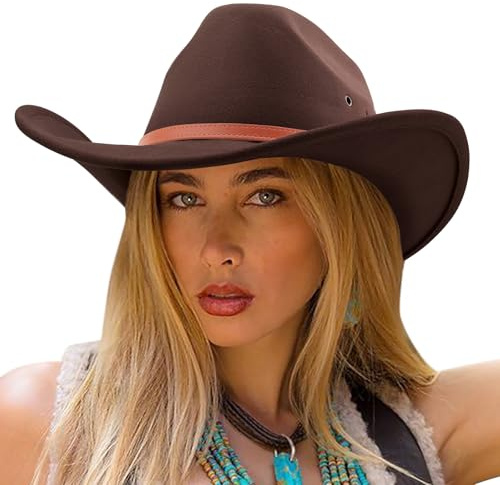 DRESHOW Cowboyhatt Dam Cattleman Western Retro Hattar Cowgirlhatt med Bred Kant Utomhus med Spännebälte Unisex Fedora Filt Upprullade Hut