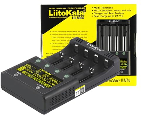 MXJFYY LiitoKala Lii-500S 18650 Battery Charger Fast Charger with LCD Display Touching Control, 4 Slot AA Battery Charger with 12V3A Adapter for 10400 21700 Li-lion AA AAA Ni-MH Ni-CD