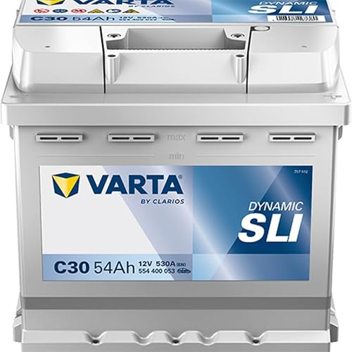VARTA Automotive DYNAMIC SLI (C30) 12V 54Ah 530A - Nassbatterie KFZ mit Standardausstattung & ohne Start-Stopp System - Starterbatterie für einfachen Energiebedarf - Bleisäurebatterie wartungsfrei | Standardausstattung & ohne Start-Stopp System - Starterbatterie für einfachen Energiebedarf - Bleisäurebatterie wartungsfrei
