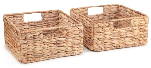 Woodluv Storage Baskets Set of 2, Storage Baskets for Shelves, Hand-Woven Storage Boxes, Display Hamper Basket, Storage Organiser for Bedroom Bathroom Home or Office