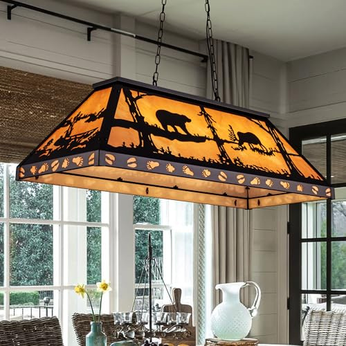 TOCHIC Vintage Pool Table Light, 4 Lights Tiffany Billiards Light Fixtures, Rustic Billiard & Pool Table Lights for Game Room Farmhouse Chandelier Man Cave Club Bar Dining Room Island 48 Inches