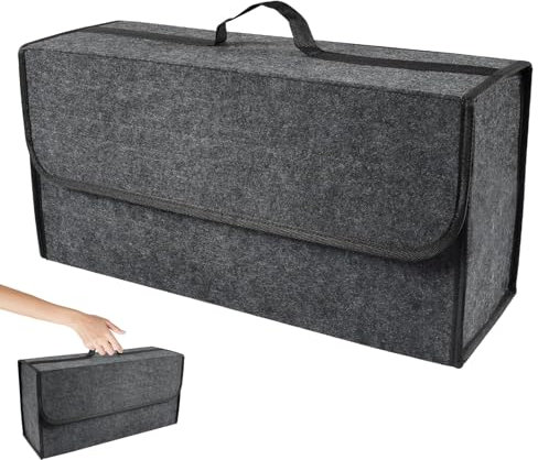 DYUEE Car Boot Organiser Storage, Boot Organiser Bag 50x15x24cm, Non Slip Woolen Felt Storage with Lid Foldable for Vehicles(Gray)
