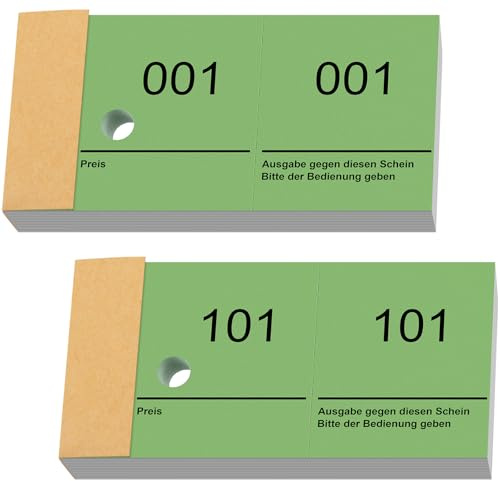 Nezyo Doppelnummern Blöck 1-200 Tombola Lose mit Zahlen Nummernblöcke Zahlenblöcke 10cm X 5cm Raffle Tickets für Garderobe Verlosung Events Messen Eintrittskarten und Leckereien(Grün)
