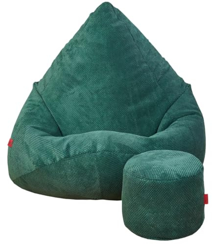 Pouf Poltrona Sacco con Poggiapiedi Verde Bottiglia 95x95x120 cm - Poltrona Pouf Sacco XXL - Morbido e Confortevole - Bean Bag per Adulti e Bambini - Fodera Lavabile - Mobili per Soggiorno