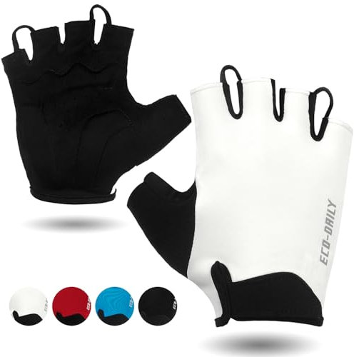Eco-daily Fahrradhandschuhe Halbfinger Herren Damen,Sommer Fahrrad Handschuh Kurz with Gepolstert Atmungsaktive Radsporthandschuhe für Mountainbike & Rennrad（M,Weiß