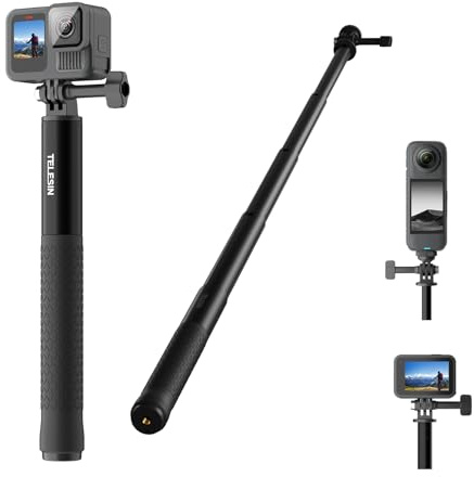 TELESIN 60 Selfie Stick per GoPro, Estensione Vlog Pole per DJI OSMO/Go Pro Hero 13 12 11 10 9/Max/Insta 360/AKASO Fotocamere Portatile Palmare Selfie Stick Action Camera Accessori per Viaggi