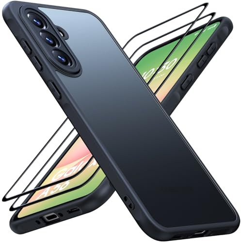 JAME for Samsung Galaxy A56 5G Phone Case with 2 Pack Screen Protector, Military Grade Shockproof Cover for Samsung A56 5G Phone Case Full Camera Protection, Slim Translucent Matte Back Cover, Black