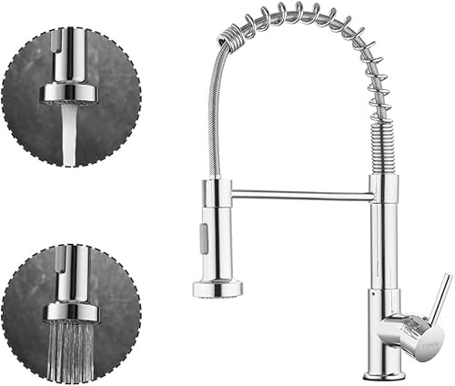 Robinet Cuisine avec Douchette Pivotant à 360° STANEW Robinet Cuisine à Ressort 2 Modes (Argent)