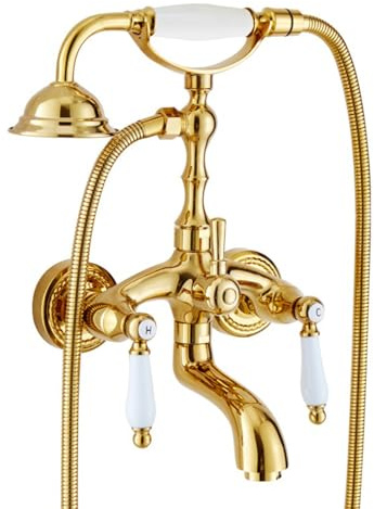 ZYCDP Rubinetto Vasca da Bagno con Doccetta 2 Manopole Miscelatore per Doccia con Deviatore Oro