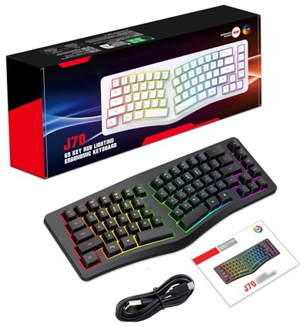 Annadue Clavier Ergonomique 69 Touches, rétroéclairé RVB, Mécanique, Filaire, avec 18 Modes D'éclairage, Clavier de Jeu Silencieux et Détachable USB-C pour PC (Black)