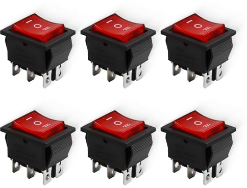 6 Stücke Kippschalter,3 Position EIN-Aus-EIN mit LED-Schalter DPDT 6 Pins Wippschalter, Umschalter 3-polig für DIY, Industrie, Häuser, KCD2-203N