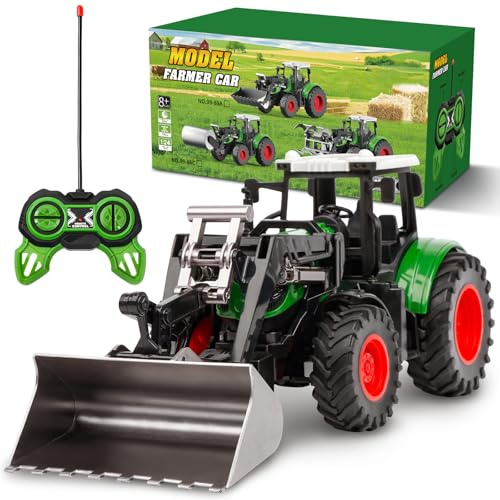 Lovinkiki Remote Control Tractor Toy for Kids 3-5, 1/24 Scale Kids RC Truck Tractor with Light and Sound Farm Vehicle Toys for Toddlers Boys Girls 3 4 5 6 7 8 9 Year Old Birthday Gift