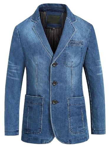 Herren-Jeansblazer, klassischer Distressed-Jeansmantel, gekerbter Kragen, 3 Knöpfe, maßgeschneiderte, lässige Jeansjacke für Männer