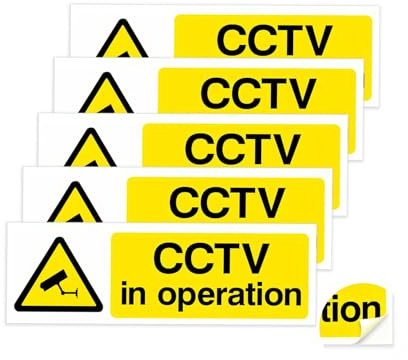 5Pcs CCTV in Operation Sign, CCTV Stickers for Windows, Self-Adhesive CCTV Sign, Warning Signs for Indoor Outdoor Use, Weatherproof & Waterproof (15X5cm)