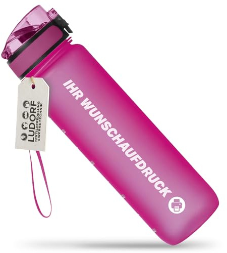 #teamludorf CAMPOS Trinkflasche 1L – BPA-frei, auslaufgehemmt & robust – personalisierbar – Sport Wasserflasche für Fitness, Schule & Büro – Tritan Kunststoff mit Handschlaufe (PINK)