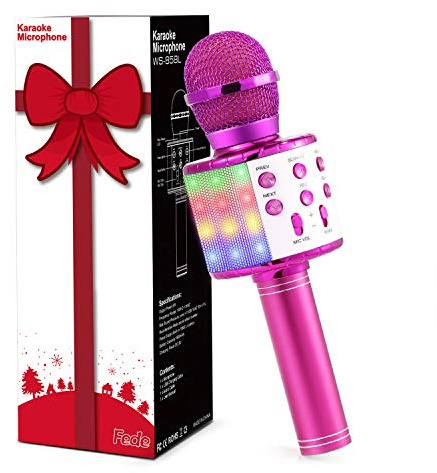 Fede Microfono Karaoke Bluetooth Wireless per Bambini, Karaoke Portatile con Luci LED Multicolore per Cantare, Funzione Eco, Compatibile con Android/iOS, PC o smartphone