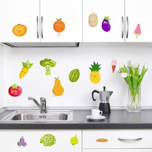 Adesivo da parete rimovibile per cucina, design con frutta e verdura, decalcomania in vinile impermeabile per applicazione fai da te