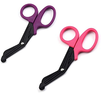 PMELCXD Ciseaux Médicaux pour Infirmiers - Lot de 2 Ciseaux de 7 Pouces avec Lames Dentelées (Rose Foncé et Violet Foncé), pour Coupe de Gaze et Matériaux Résistants