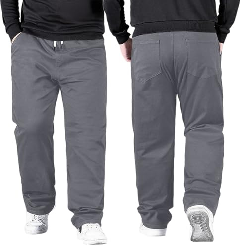 Generisch Pantalon d'été en lin pour homme - Jambes larges - Pantalon en tissu élastique - Cordon de serrage - Léger et aéré - Pantalon de plage A26