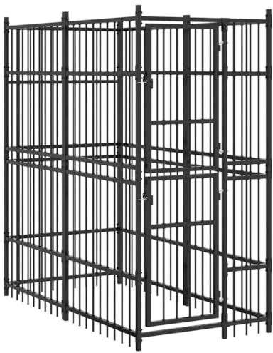 Owoxanthellate Outdoor-Hundezwinger Stahl 192 x 96 x 200 cm Schwarz pulverbeschichtet mit Riegeltür für große Hunde Robust und Langlebig für Garten Camping und Welpenauslauf
