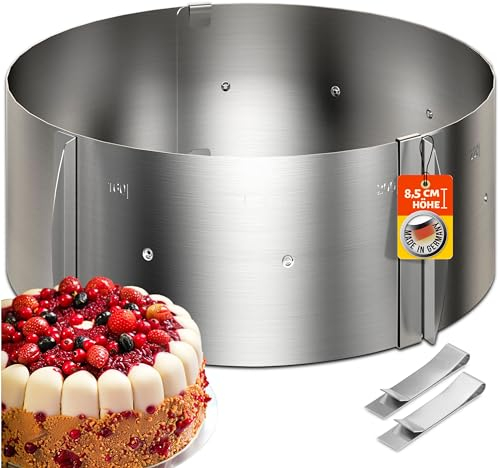 4smile Anello per torte – Stampo regolabile in acciaio inox per dolci creativi – Fissaggio sicuro, altezza 8,5 cm – Made in Germany
