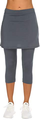 Balancora dam sportkort, löparkort, leggings med kjol, tenniskjolar, hockeykjol, snäv, capris, gym, 3/4, yogabyxor, med fickor och hörlursuttag, GRÅ, XL