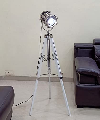 Lampadaire sur trépied industriel – Lumière moderne avec base de trépied blanche, parfaite pour studio photo