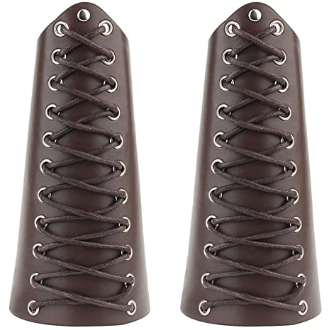 2 stycken viking läderarmband, medeltida manschett läderarmband, punk riddare bågskytte armband för män kvinnor (brun)