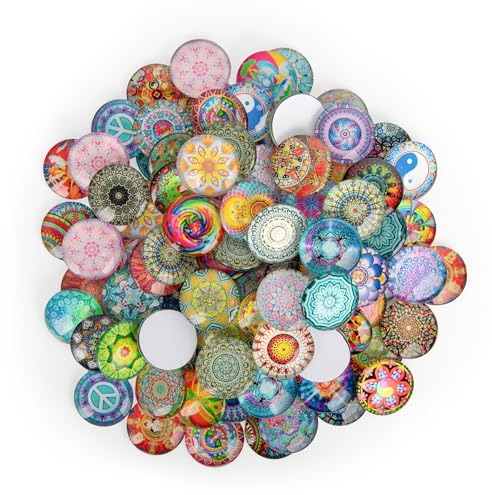 100 Stück Muggelsteine Bunt, 25MM Glassteine Bunte, Mischte Farbe Bunt Runde Mosaik Kuppel Glas Cabochons Deko für die Herstellung für die Herstell