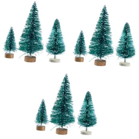 Warmhm 96pcs Miniature Frosted Sisal Christmas Trees Pine Trees Bottle Brush Wooden Bases for Model Cedar and Landscape Model